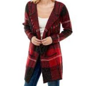 Adrienne Vittadini plaid cardigan with fringe NWT